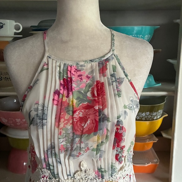 Anthropologie Ranna Gill Kalila Floral Pleated Lace Mini Dress - Size Medium - Picture 4 of 16